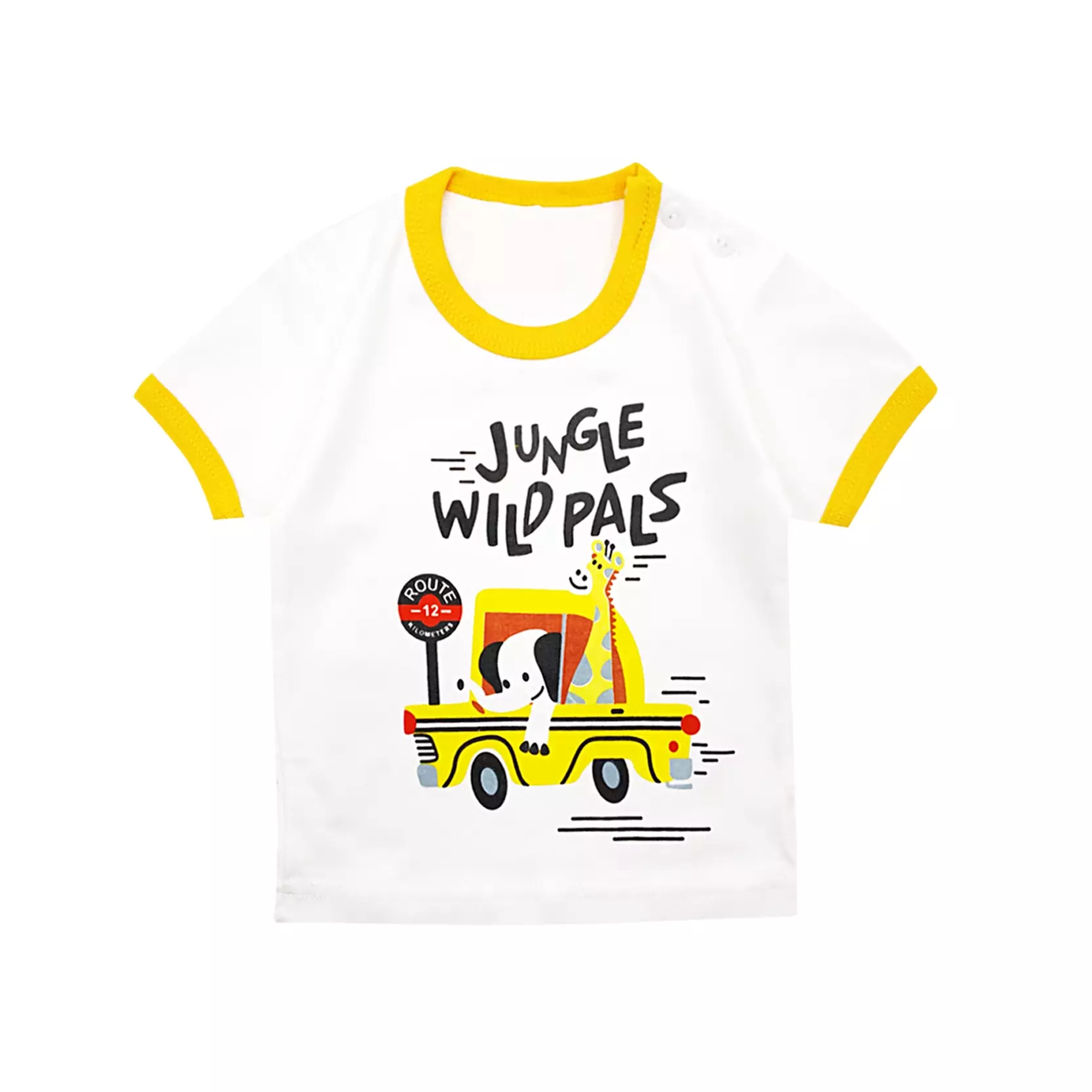 Wakakids Baju Oblong Pendek Setelan Bayi Anak Laki Laki Usia 0 Bulan Hingga 6 Bulan Motif Jungle Wild Pals 4036 Kuning