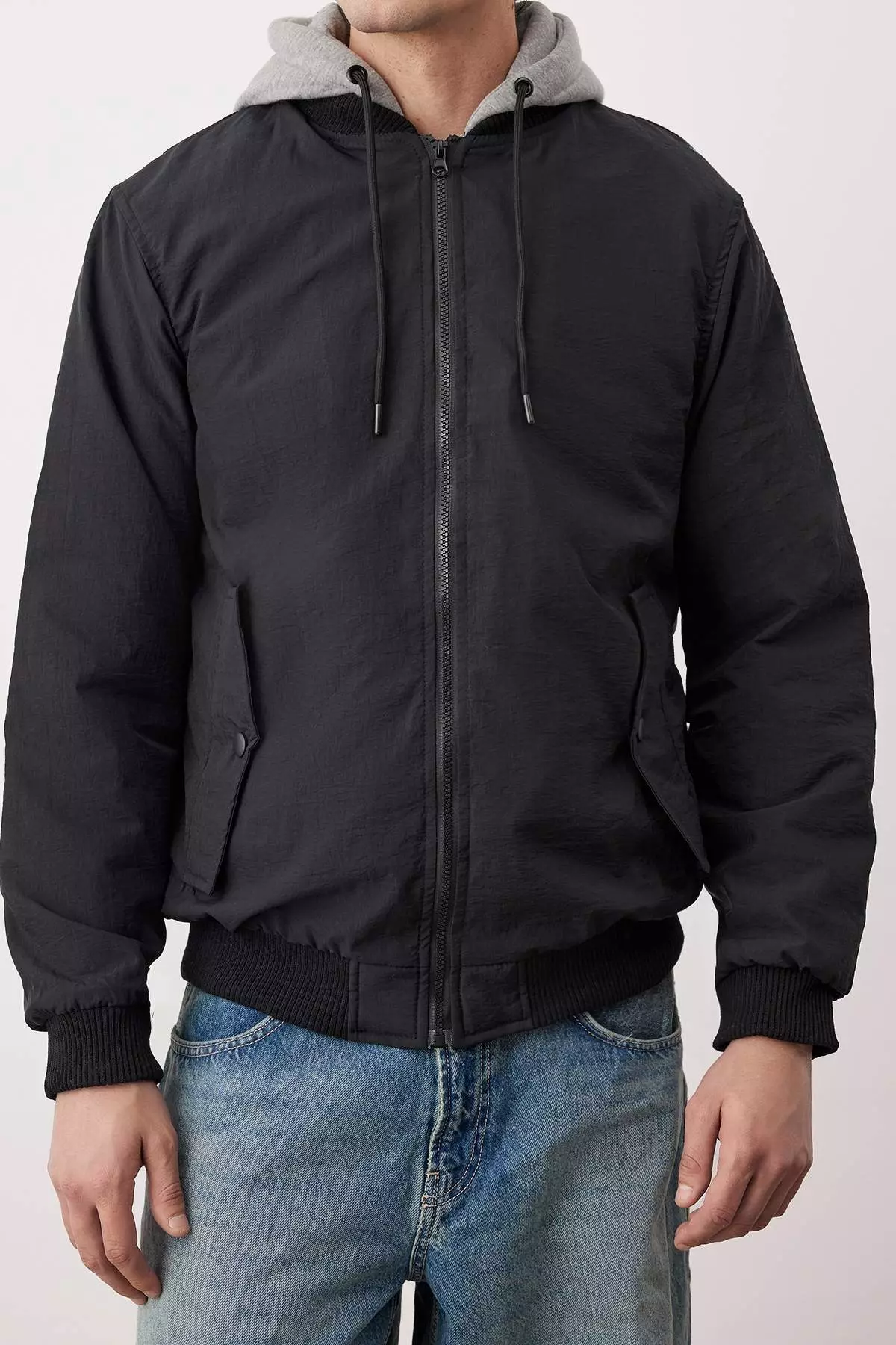 Black Regular Fit Knitted Hooded Unisex Winter Coat