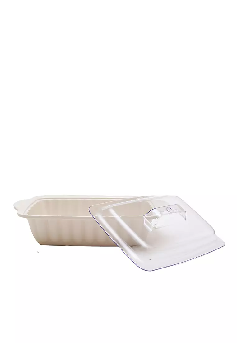 L.Blend 12.5 inch Sevila Rect. Casserole Cover Trans Cream