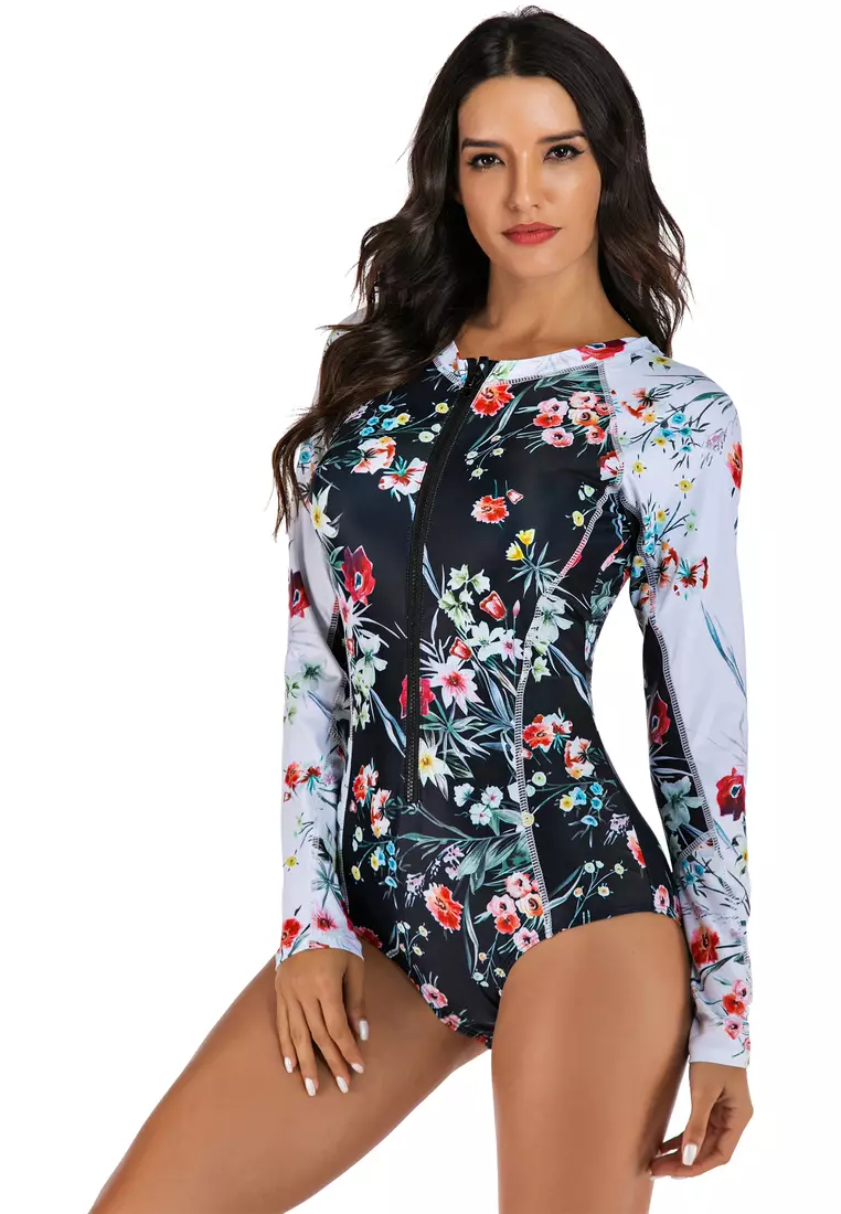 Surf Print Long Sleeve One Piece Swimsuit