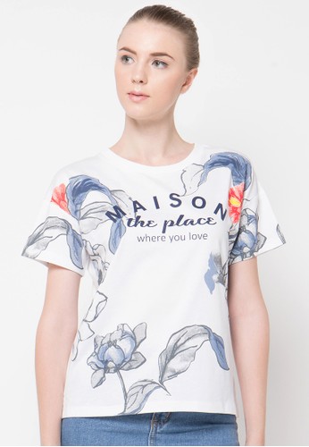 S/S R/Nk Placement Floral Prt.Tee(Bl:23)