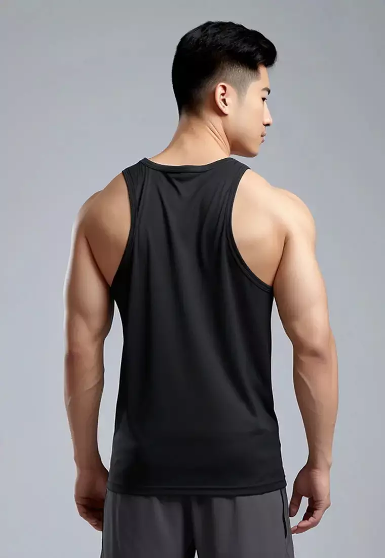 MSA53 kaos fitnes pria 4way stretch nanoamid anti bau "push yourself " hitam
