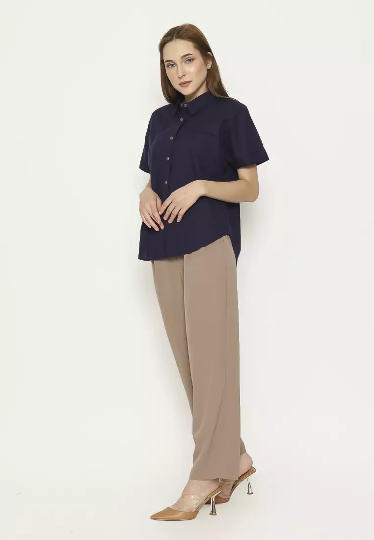 Urban Exchange Kemeja Alisha Violet - Kemeja Basic Lengan Pendek