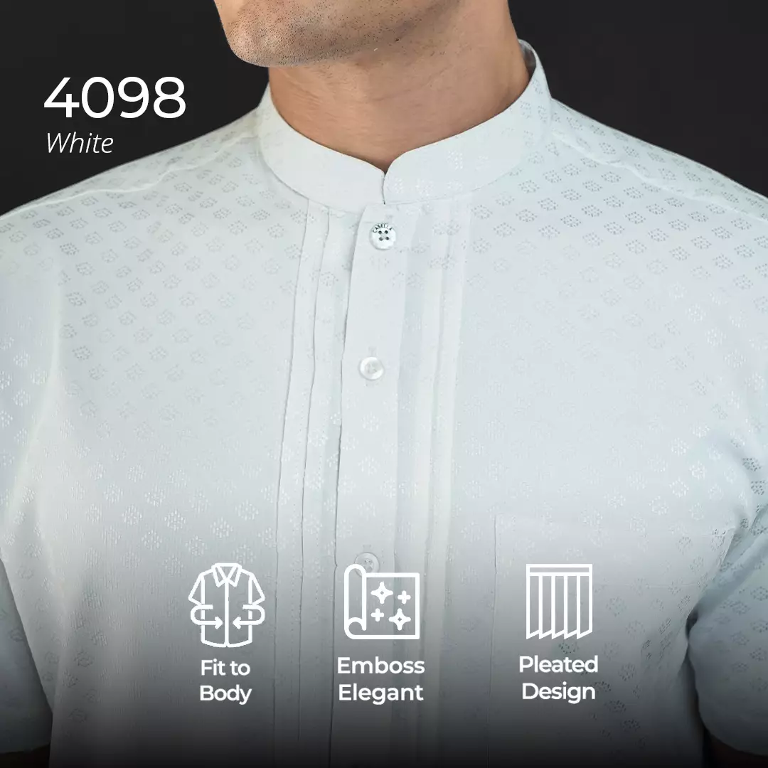 Casella Baju Koko Pria Lengan Pendek Pleats Ilyas | Baju Koko Putih Lengan Pendek 4098 White