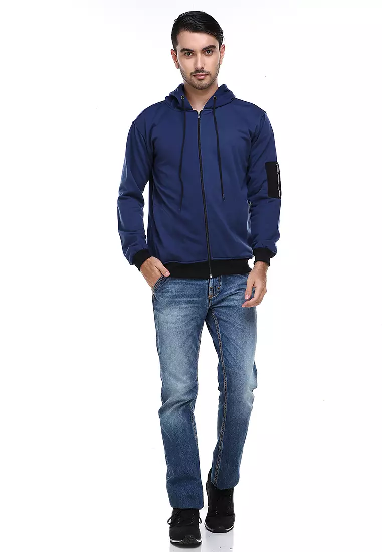 Clover Jaket Hoodie Bomber Beludru Pria Kasual Jacket Casual Material Fleece ORIGINAL - Navy