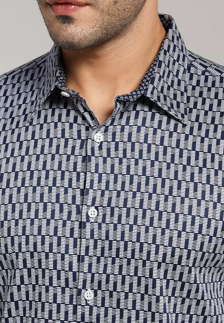 MOC - Kemeja Motif Pria Lengan Panjang Richmond - Navy