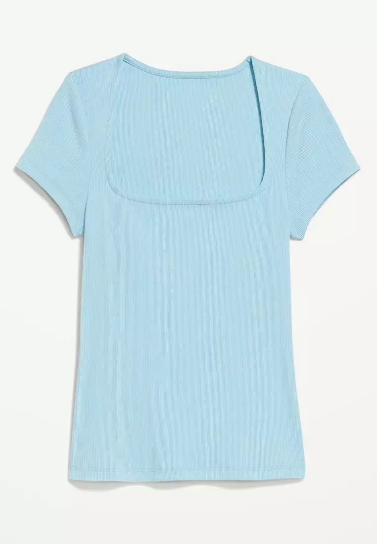 Ribbed Square-Neck T-Shirt