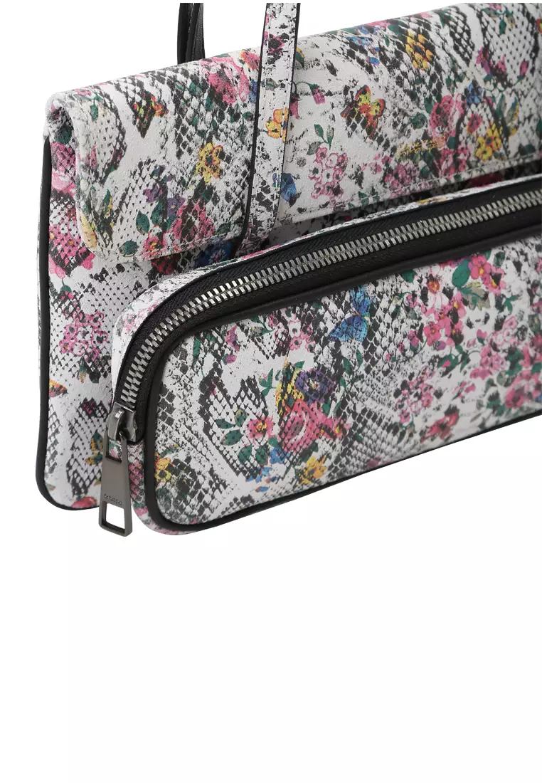 Envelope Shoulder Clutch - Snake Embossed Grey