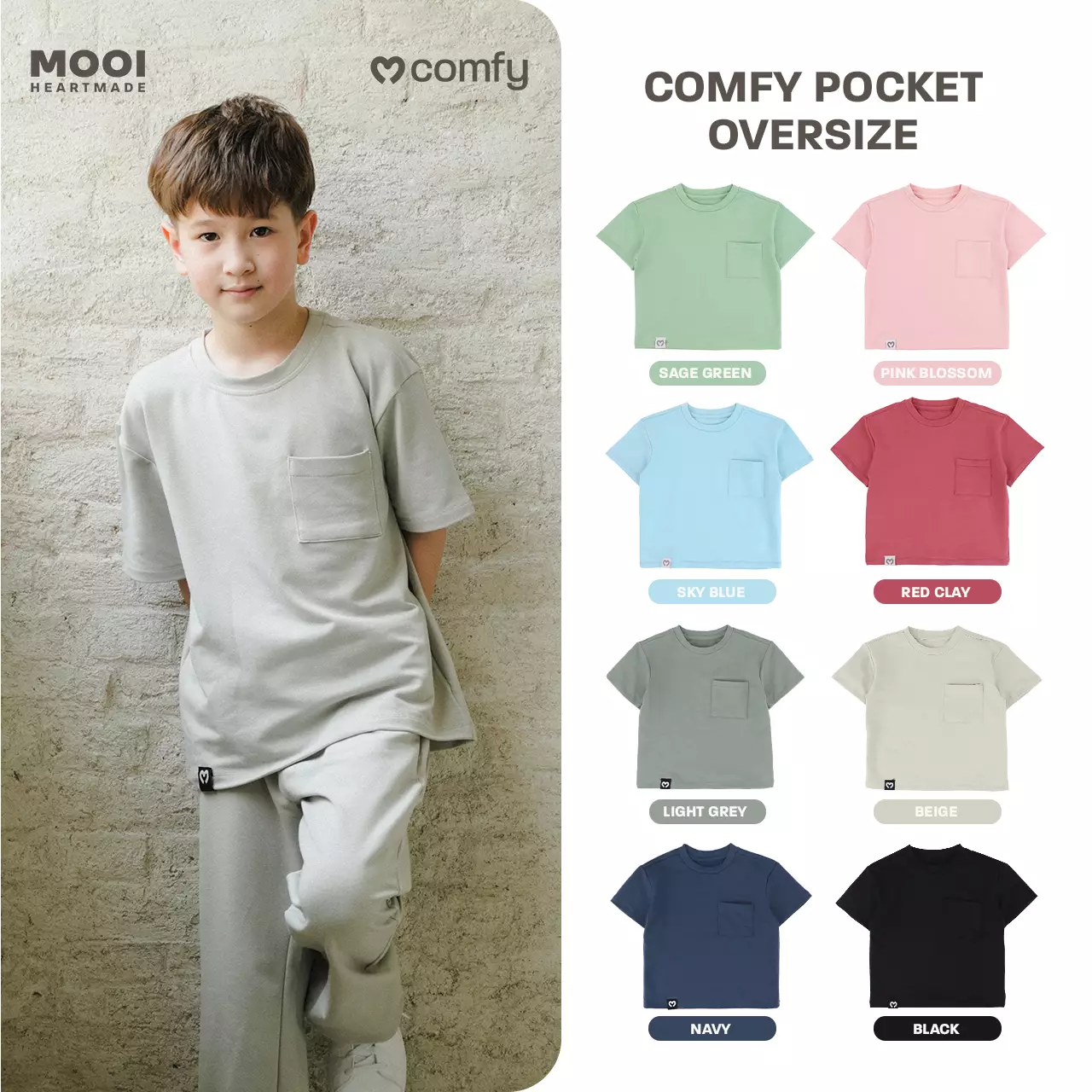 Mooi Kaos Anak Pocket Unisex Comfy Oversized T-Shirt Pocket Kids - Sky Blue