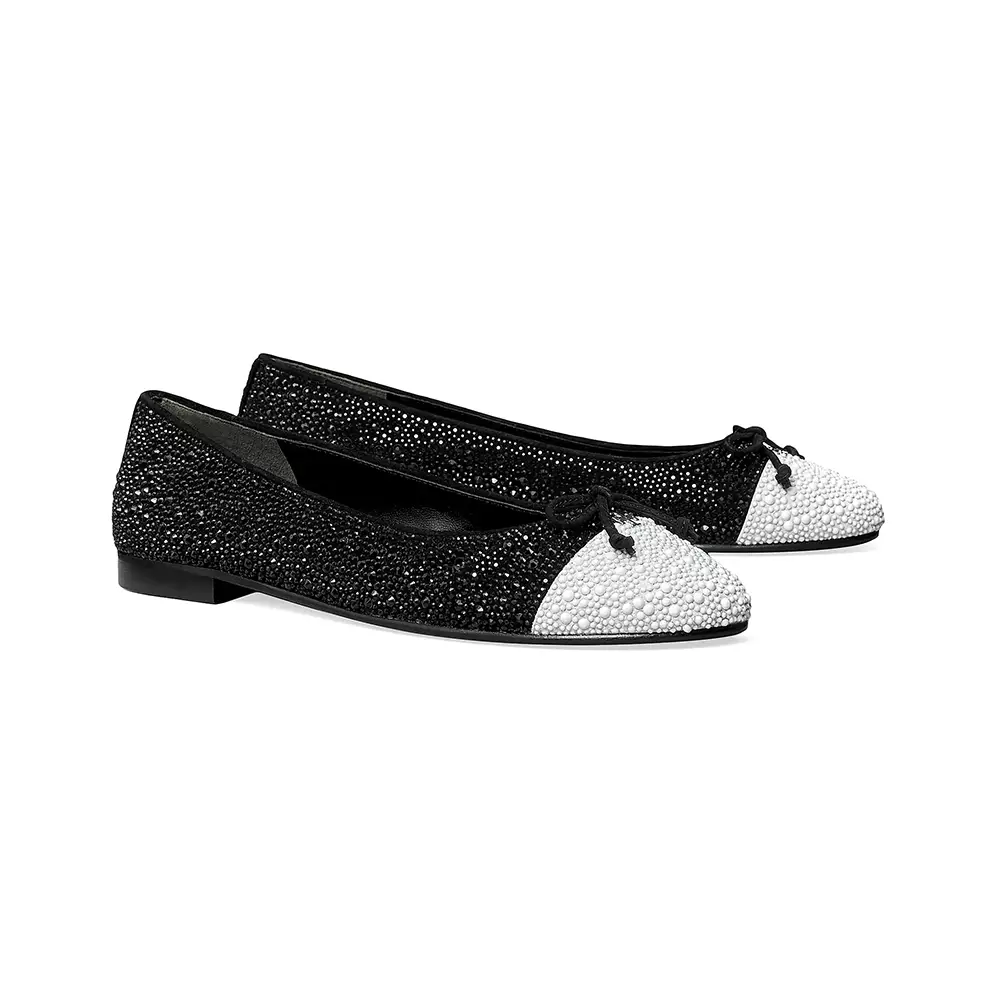 Cap-Toe Crystal Suede Ballet Flats Perfect Black