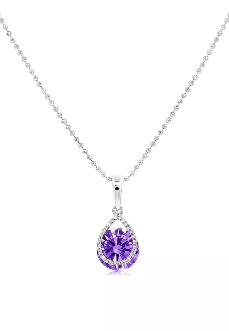 Lic Crown Teardrop Purple Solitaire Diamond Simulant Pendant Chain Necklace