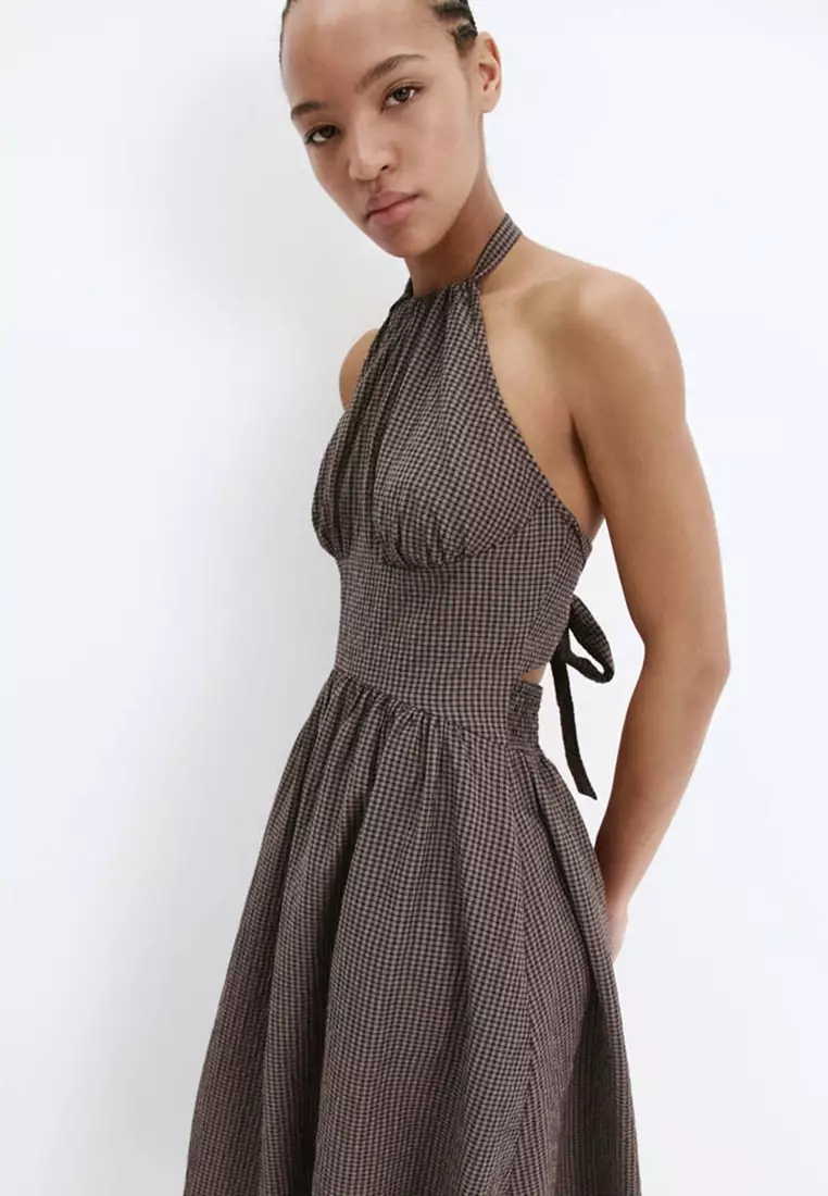Gingham Check Halter Dress