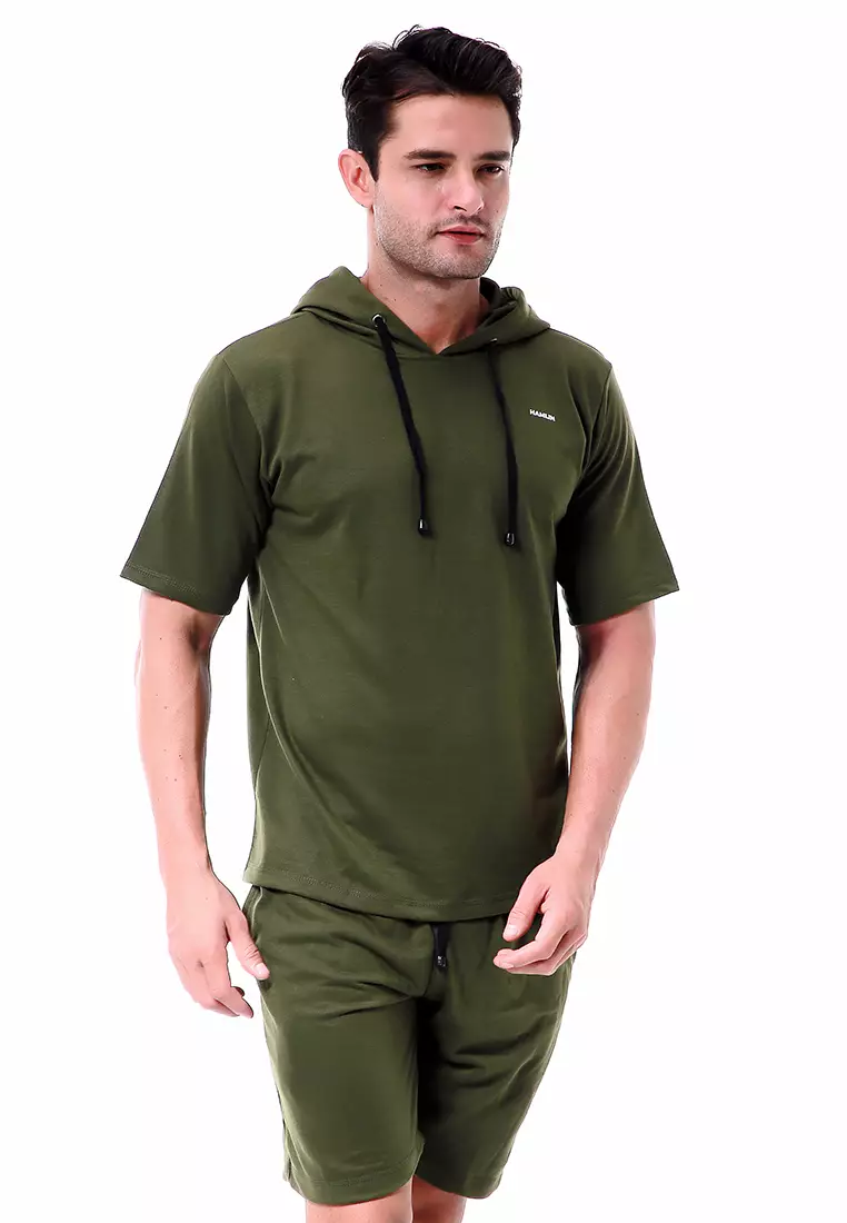 Vincent Setelan Hoodie Pria Sweatshirt Set Casual Motif Polos Material Baby Terry ORIGINAL - Army Green