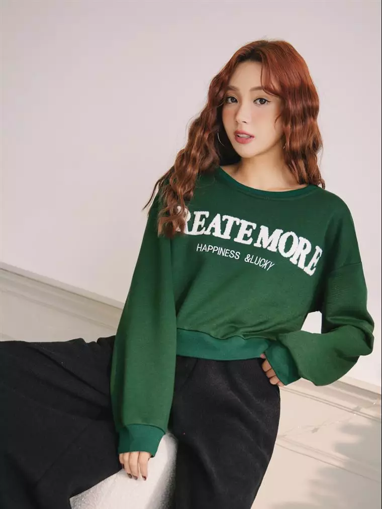 Textured terry embroidered cropped sweatshirt [AB18017]