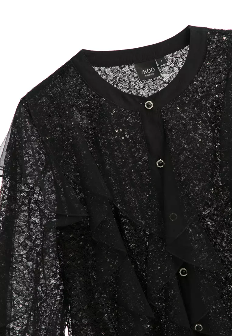 Full Sequin Top With Mesh Ruffle Layer