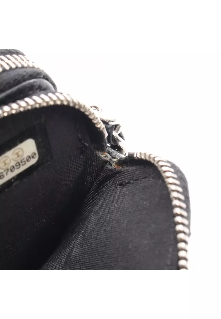 Pre-Loved Chanel Double zip chain wallet Caviar skin black silver hardware