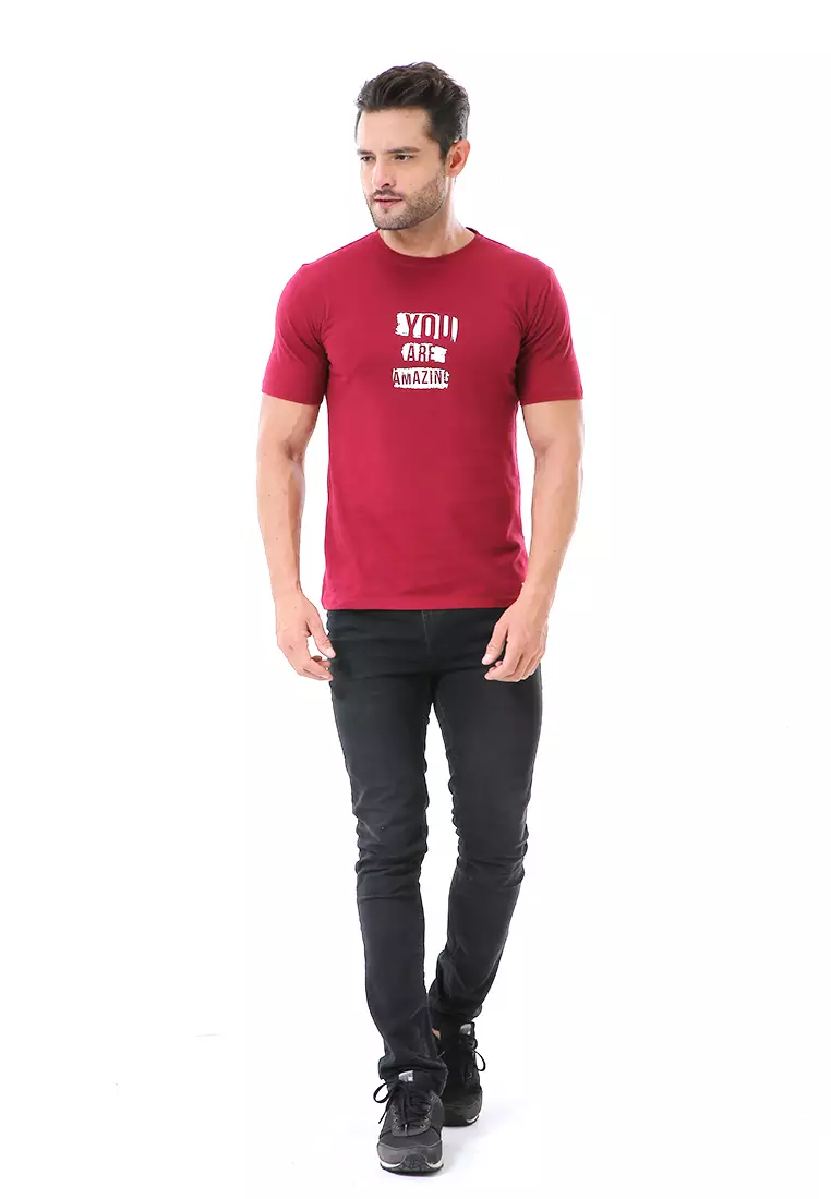 Aisley Kaos Pria Lengan Pendek Motif You Are Amazing Casual Tshirt Material Cotton ORIGINAL - Maroon