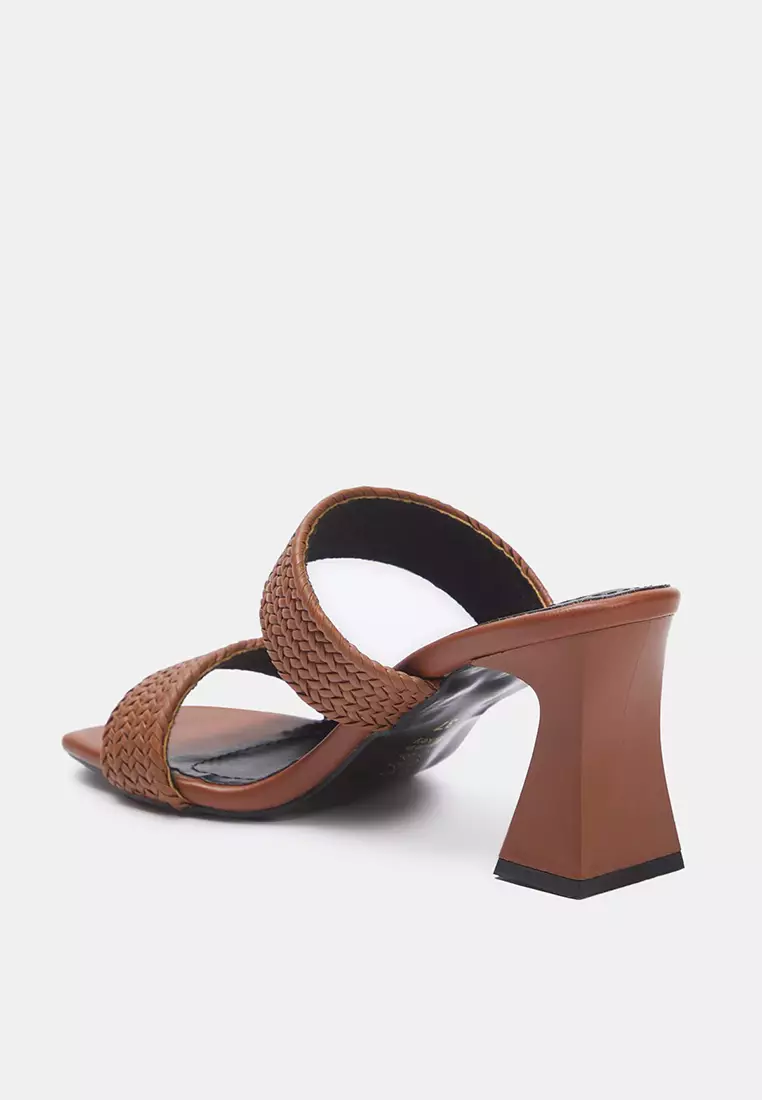 Knitted Double Banded Balanced Block Heeled Sandals