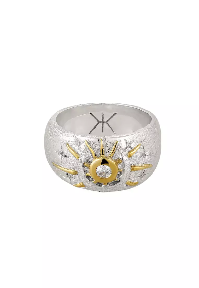 EXCLUSIVE Cincin Perhiasan Perak 925 Pria Sun Moon Zirconia White