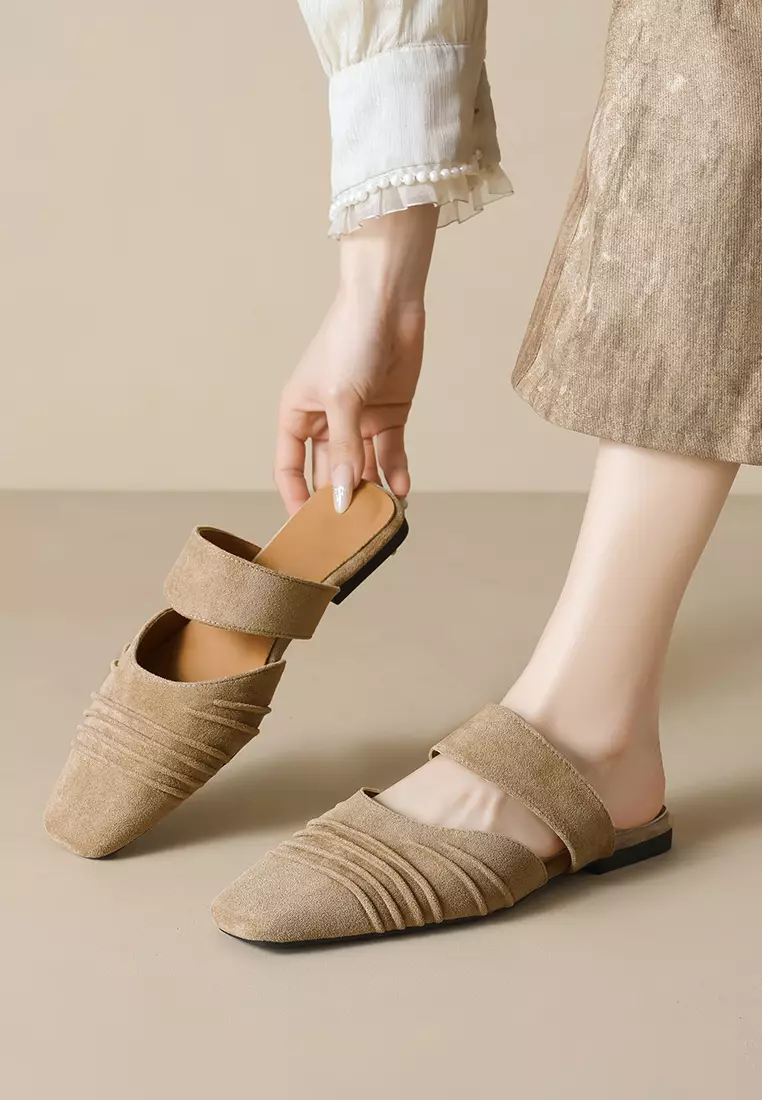 Pleated Suede Mules WW206-2