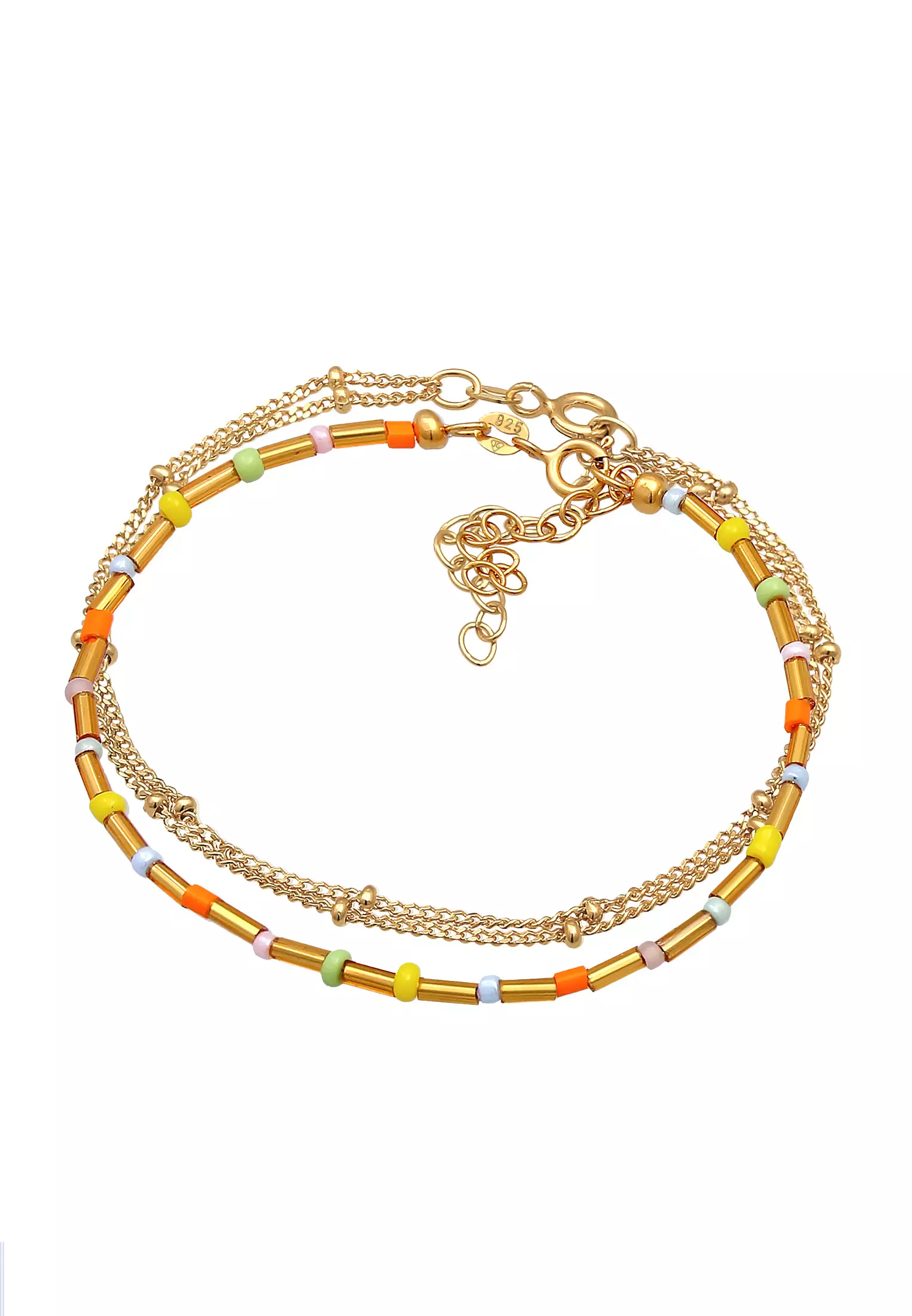 Bracelet Layer Beads Colorful Set Of 2 Gold Plated