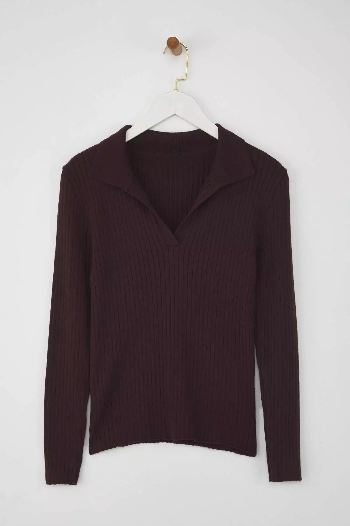 Wardrobe Essentials Brown Premium Yarn Polo Neck Ribbed Knit Sweater |