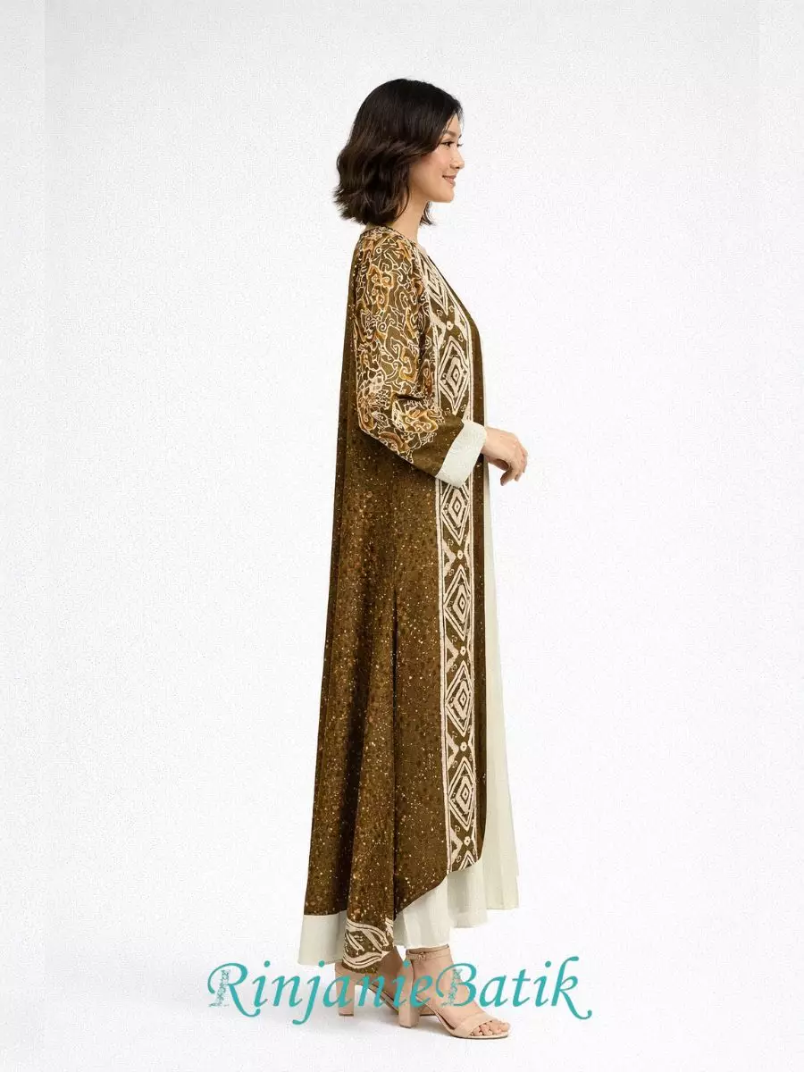 Rinjanie Batik - PDEU HO - Gamis Ramadhani Green Olive - Batik Cap - Dress Raya