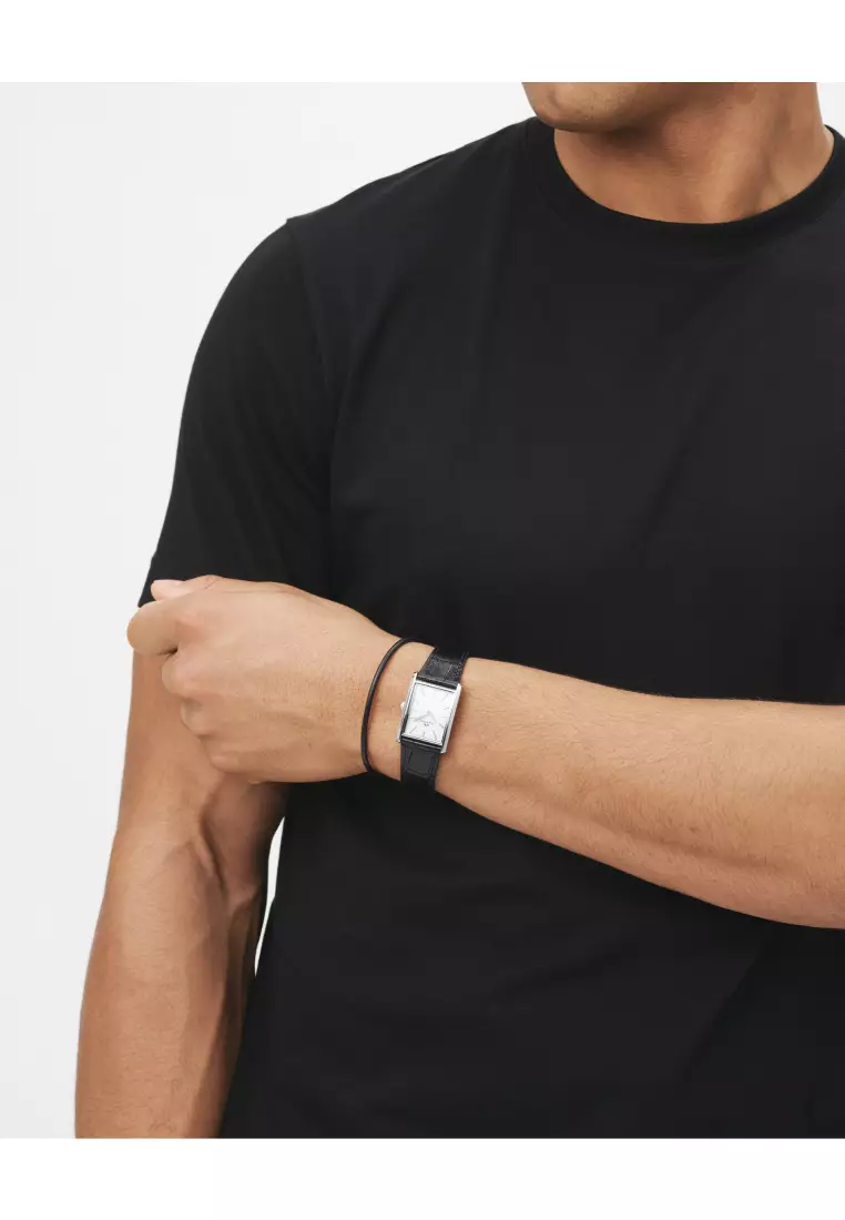 Bound 35x24mm Black Crocodile - Silver - WhiteDial - Fashion Watch for men - Croc Leather Strap WatchDial - Fashion Watch - DW Official - Authentic Jam Tangan lelaki