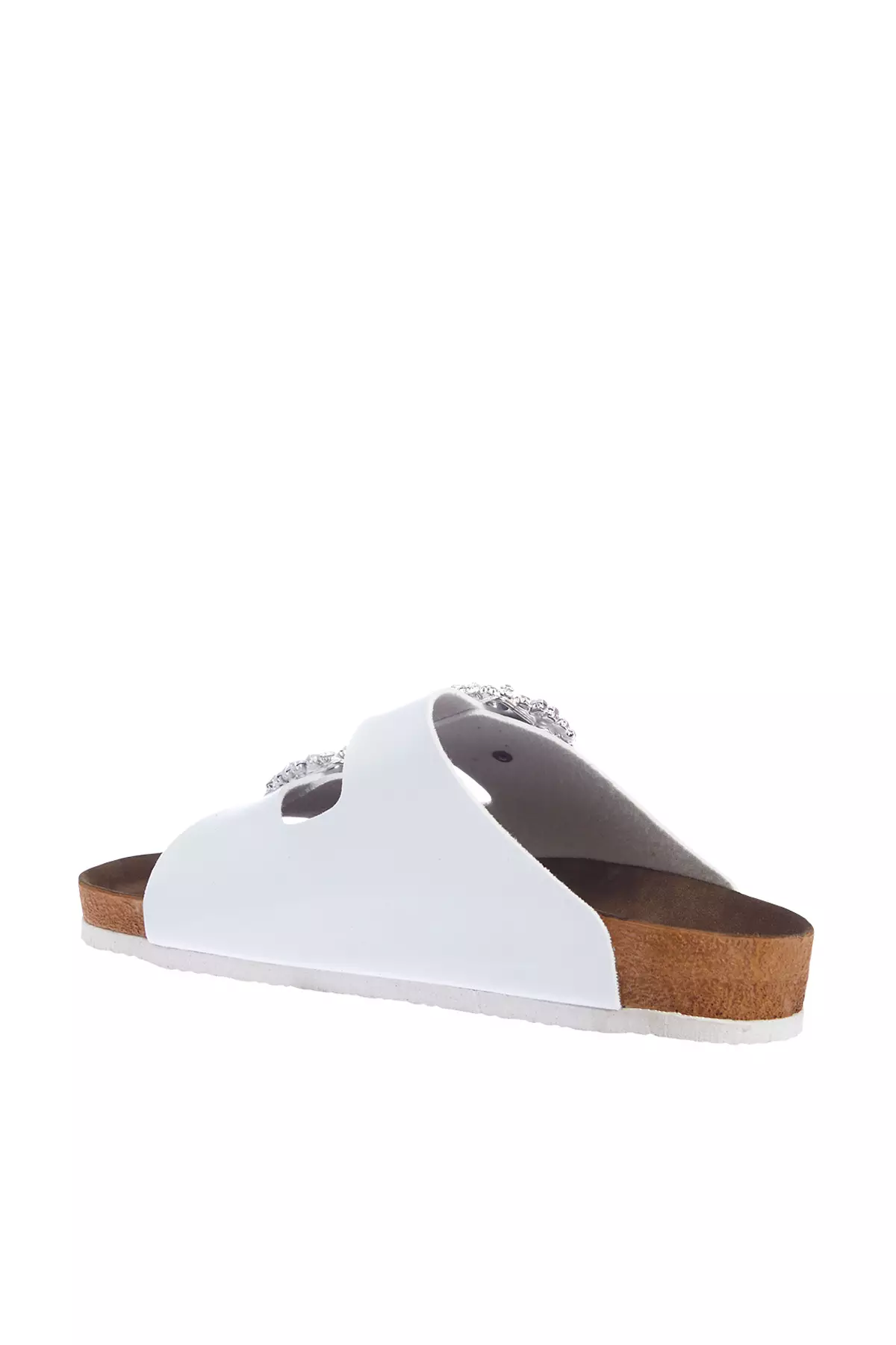 White Stone Accessory Detailed Double Buckle Women's Slippers Takss24Te00002