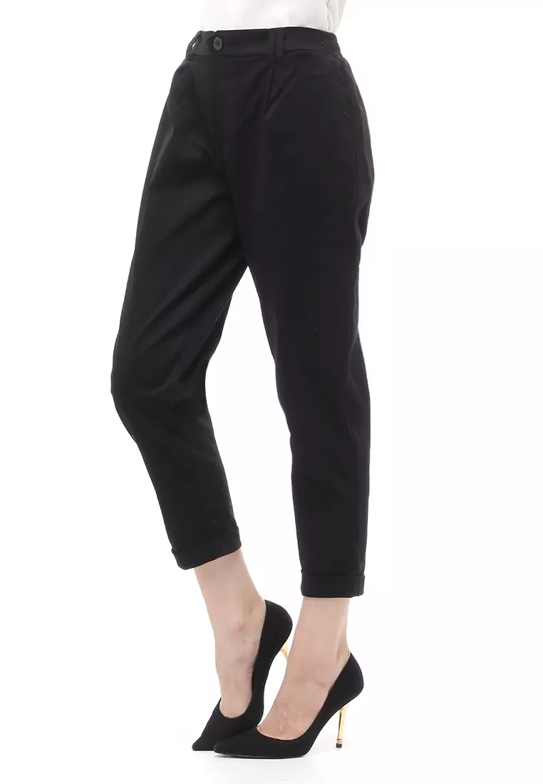 Jenner Celana Panjang Bawahan Wanita Motif Solid Casual - Black