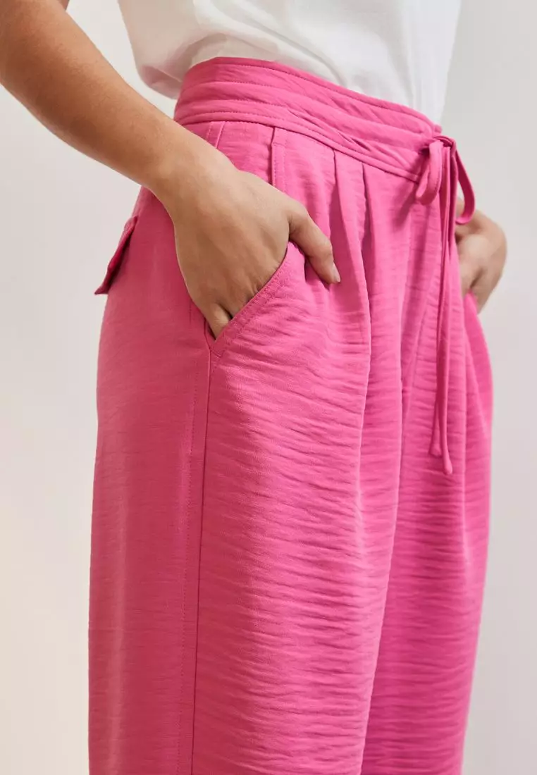 Barrel Leg Crepe Trousers