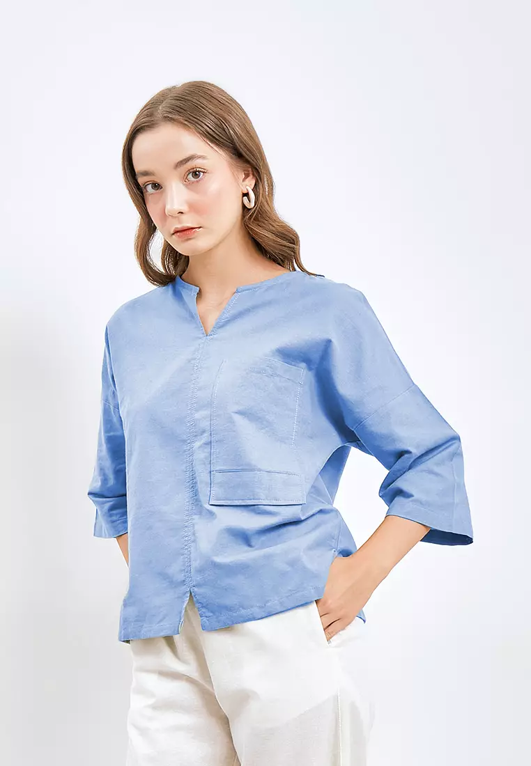 Jual Julia Owers Baju Blouse Wanita KIKYO Blue Original 2024 ZALORA