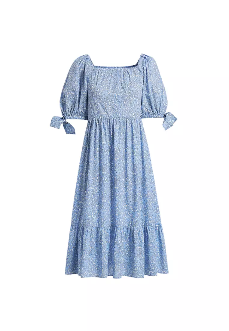 Summer Puff Knot Sleeve Chiffon Dress