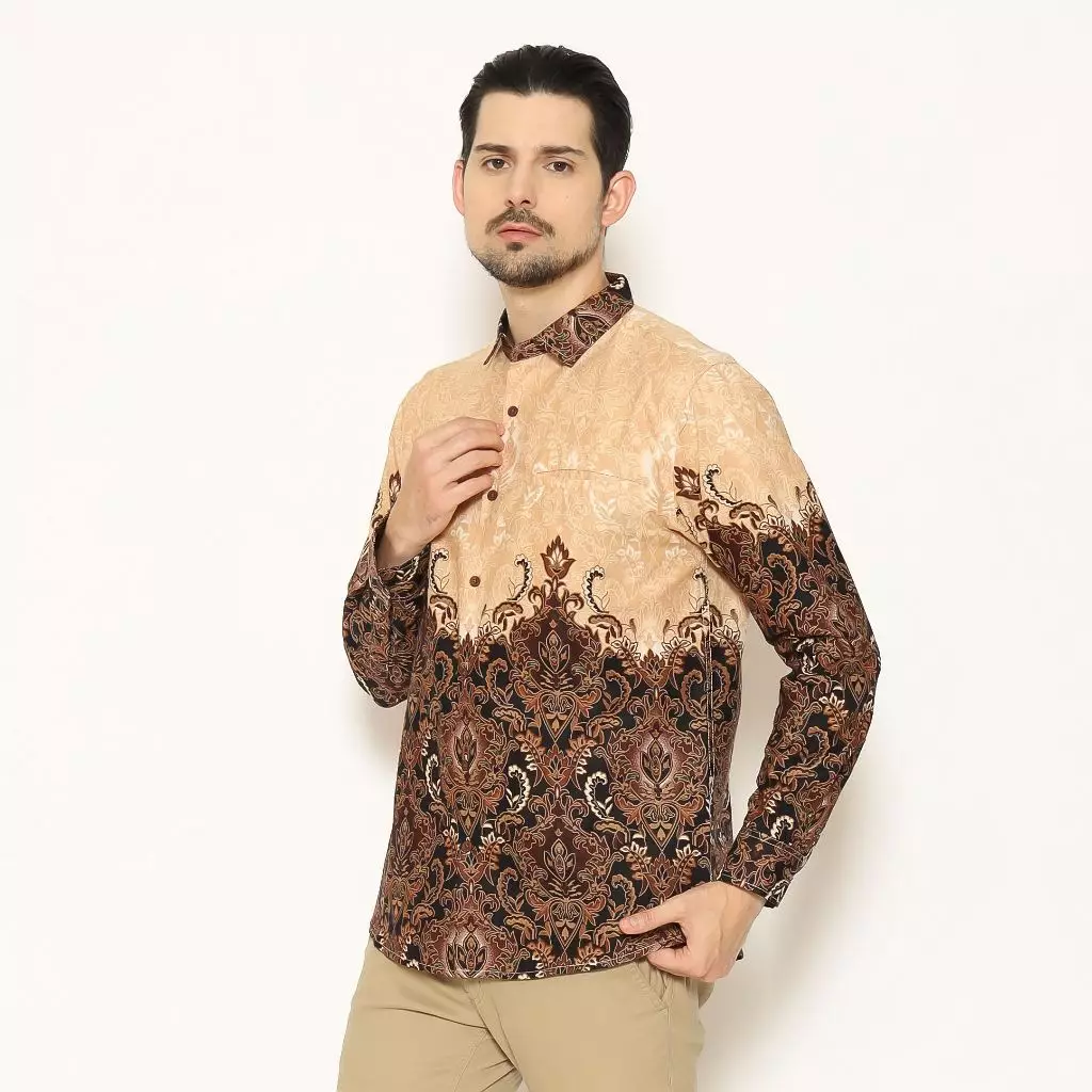 AMK Kemeja Batik Pria Lengan Panjang SHB Aru L/S Cream