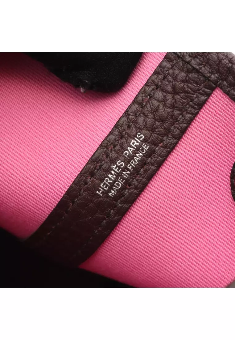 Pre-Loved Hermès garden party TPM Rouge Imperial Rouge Serie Handbag tote bag Toile Officier buffalo Bordeaux Dark brown silver hardware Z stamp