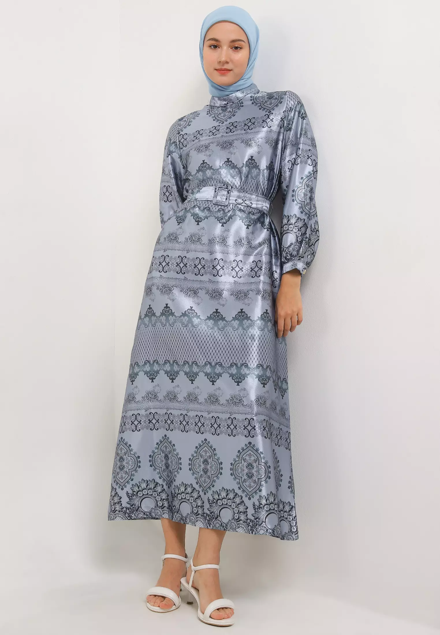 MFMW Jemimma Dress Gamis Satin Blue Motif