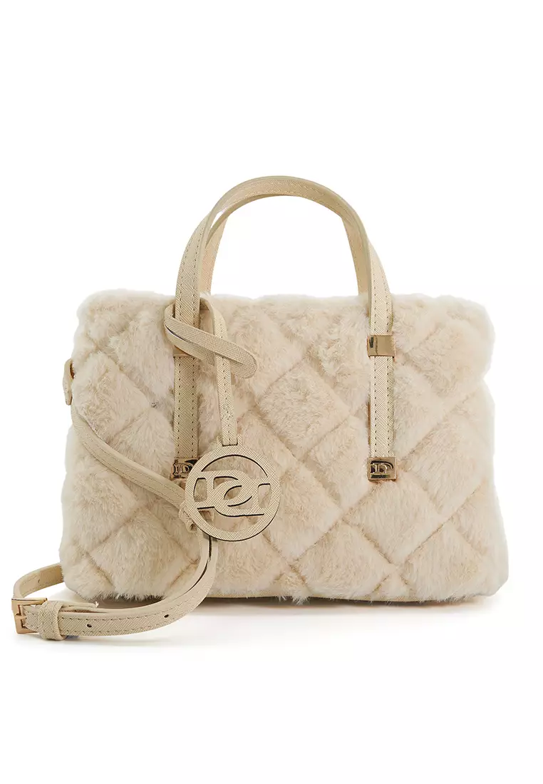 Buy Dune London Duffies Quilted Faux Fur Mini Tote Bag Cream 2024