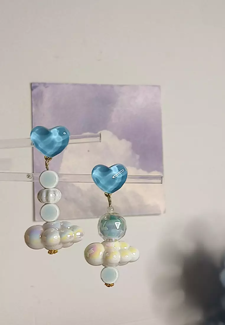 Summer blue heart cloud ceramic earrings K062414