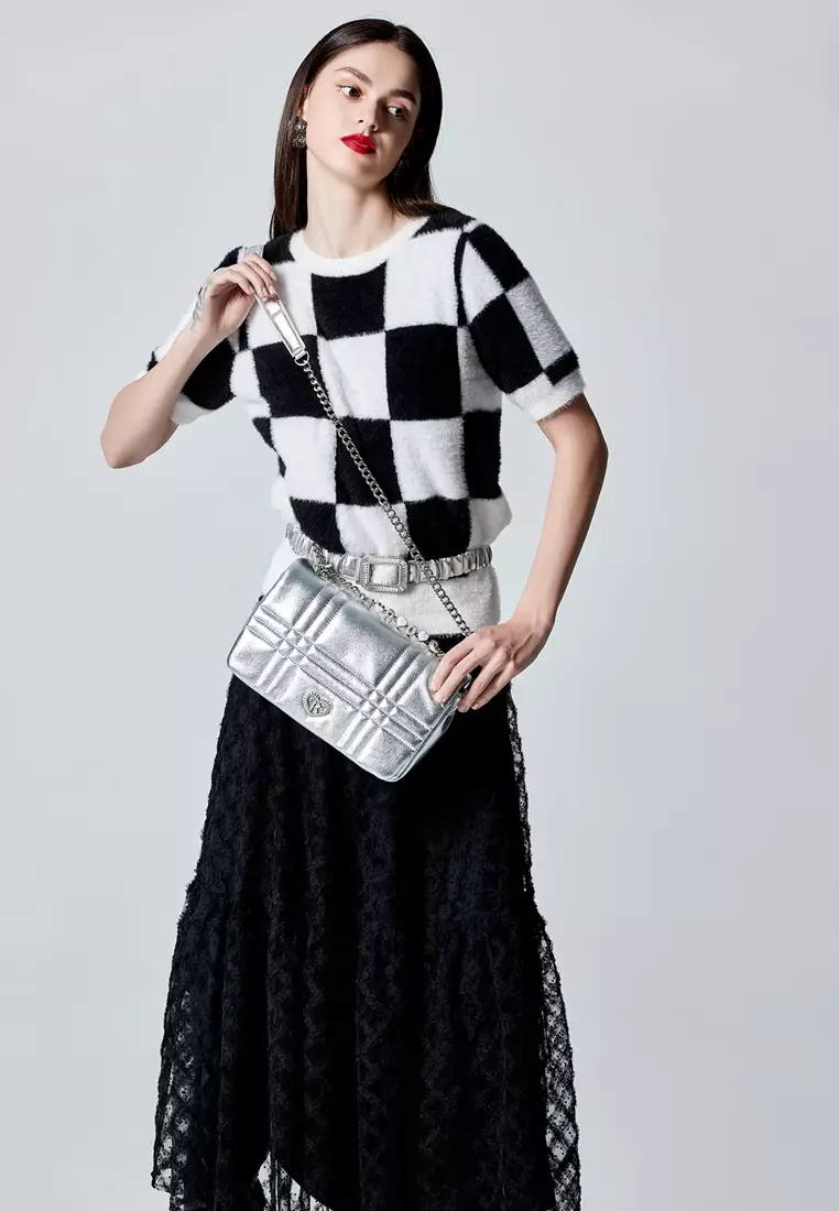 Black White Checkered Fuzzy Top