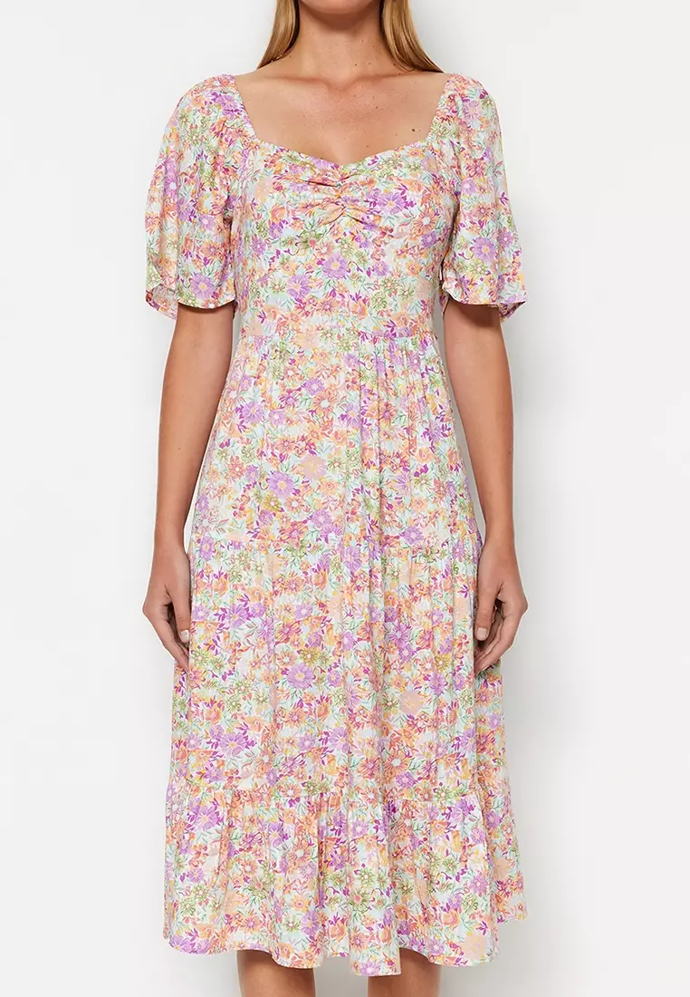 Floral Print Dress with Balloon Sleeves