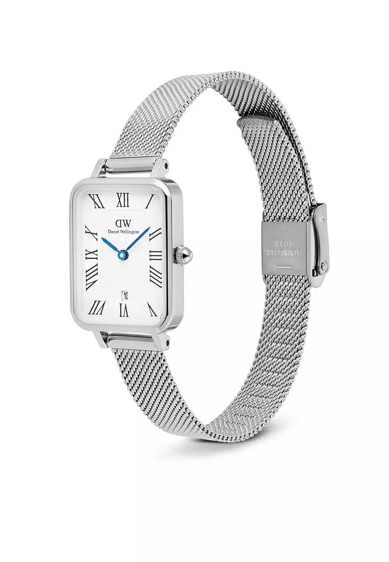 Quadro Roman Numerals Date Sterling White Silver Women Watch stainless steel watch DW Official Authentic Original