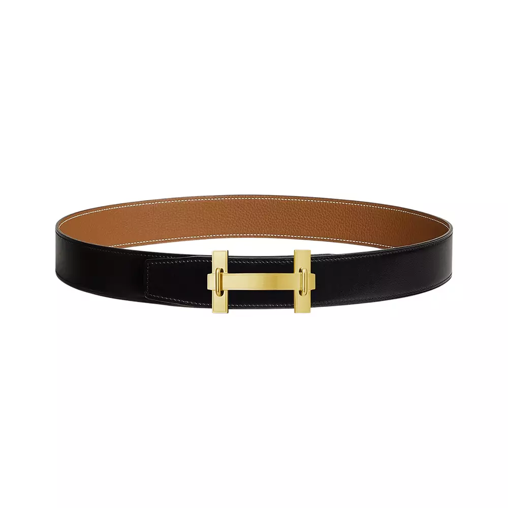 H Jumping Brushed Permabrass Buckle & Reversible Belt 38mm Togo Noir/Gold