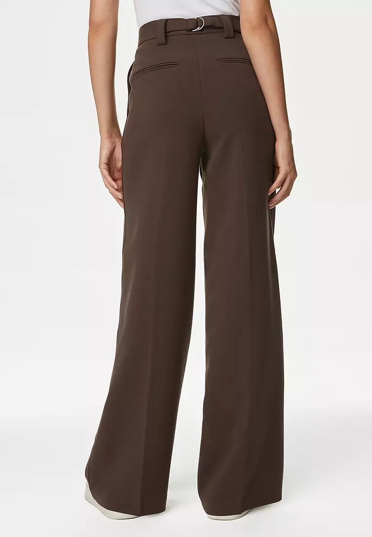 Crepe Tab Detail Wide Leg Trousers