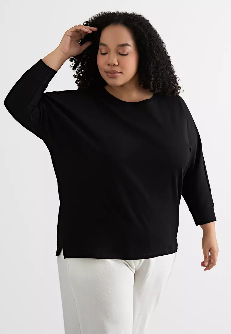 Mis Claire Plus Size Olivia Oversized 3/4 Sleeves Jumper - Black