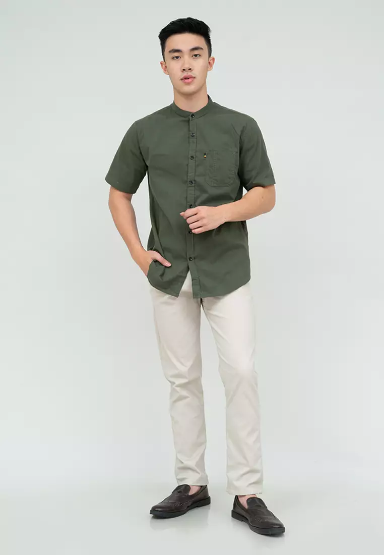 Houseofcuff Baju Koko Kemeja Lengan Pendek Pria Army