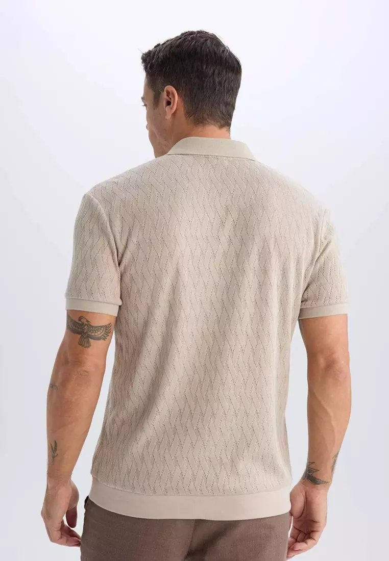 Regular Fit Polo Neck Short Sleeve Knit Look T-Shirt B6536Ax25Sp