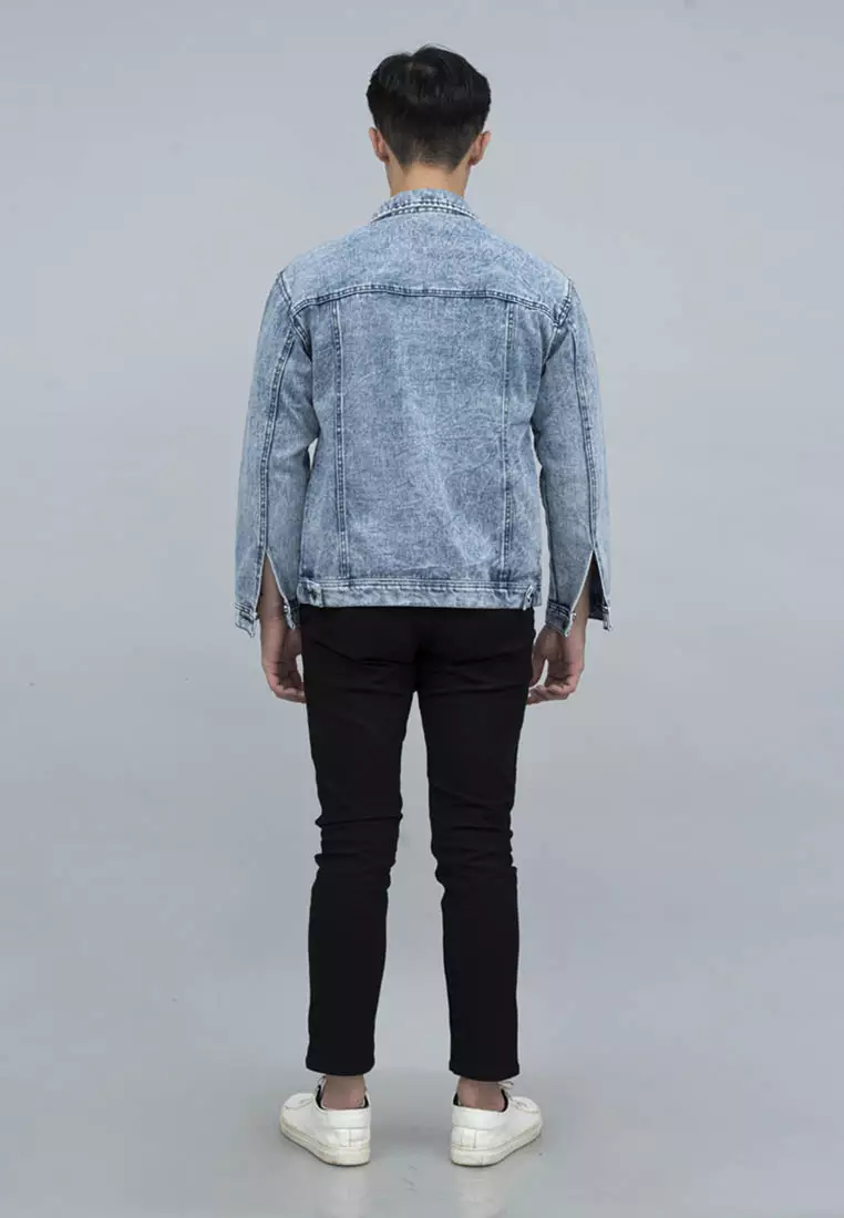 Houseofcuff Jaket Denim /Jeans Tebal Unisex Pria Biru Pudar