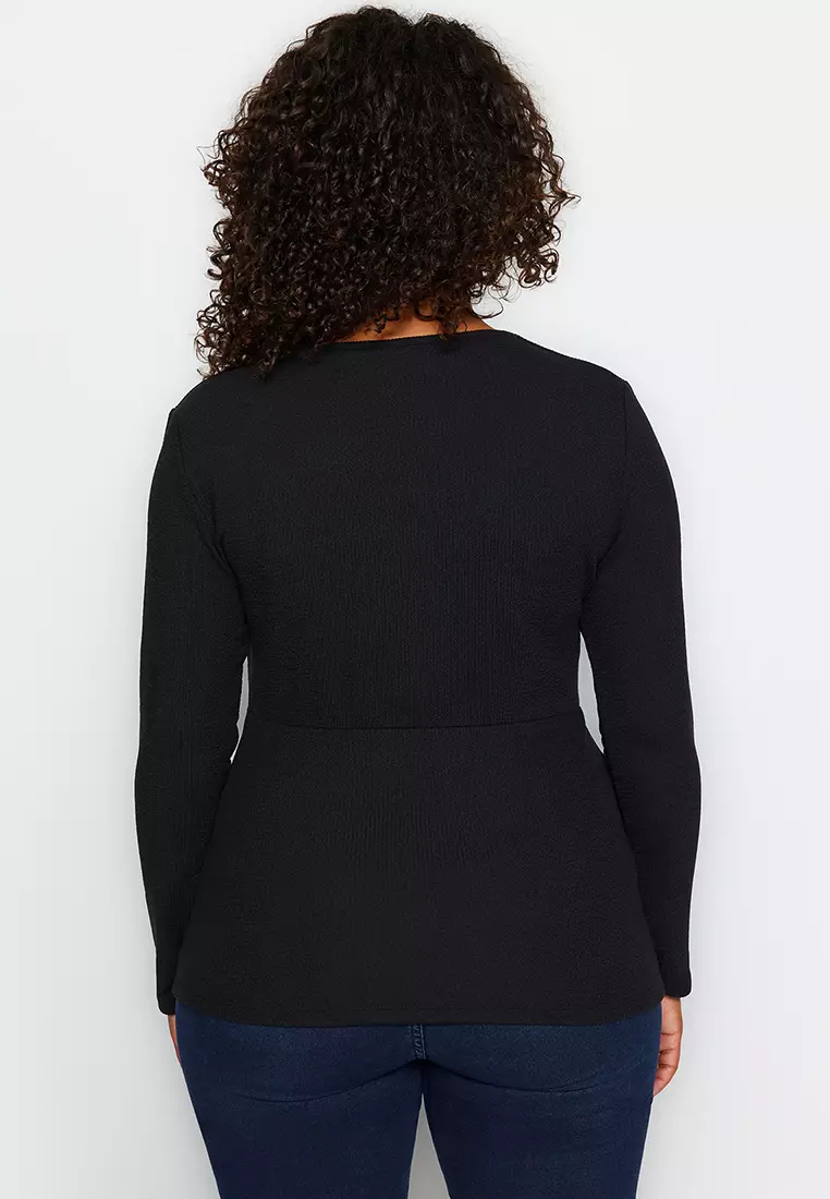 Plus Size Double-Breasted Crimson Knit Top