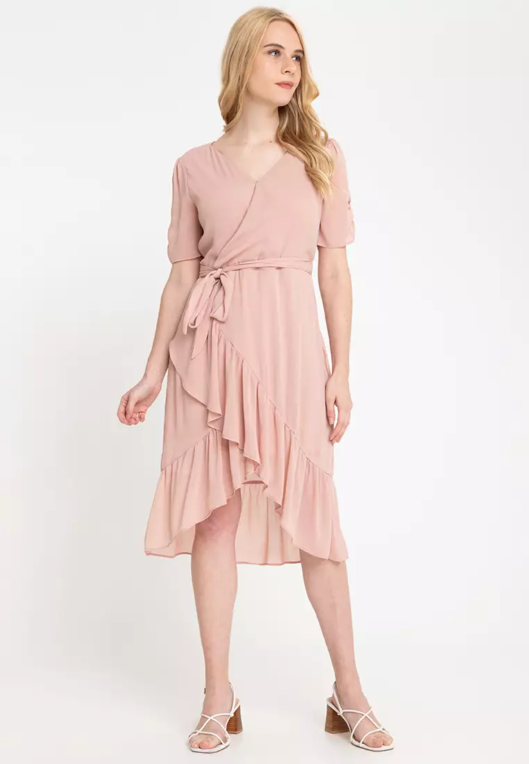 Buy Krizia Wrap Frill Hem Midi Dress 2024 Online ZALORA Philippines
