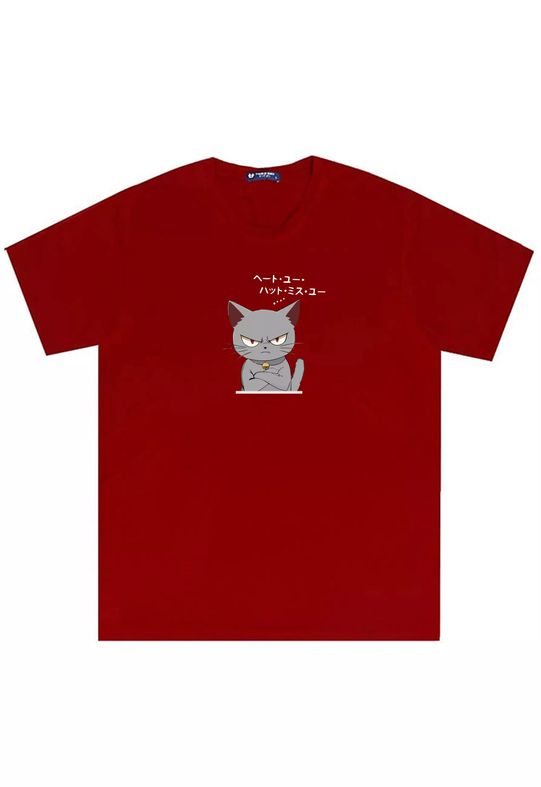 MTU13 Kaos Gambar Kucing Pria "cat quote" instacool lengan pendek maroon